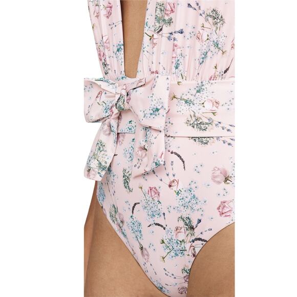 WEWOREWHAT Floral One Piece Brooklyn Halter Tie Belt Swimsuit Pink Blue XL NWT - Picture 4 of 5